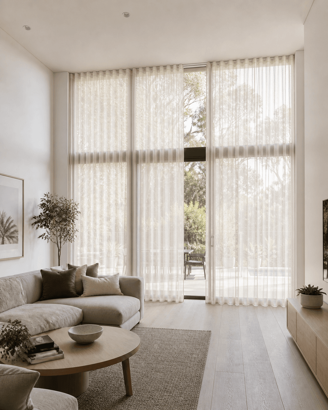 Australian living room after sheer curtain installation