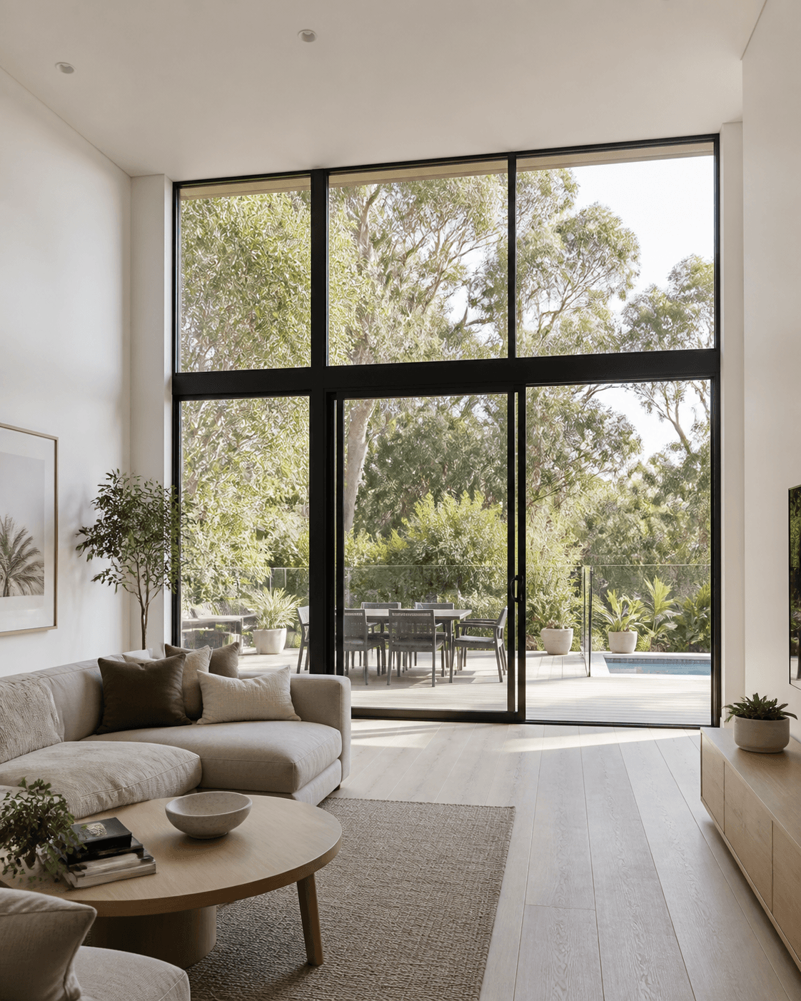 Australian living room before sheer curtain installation