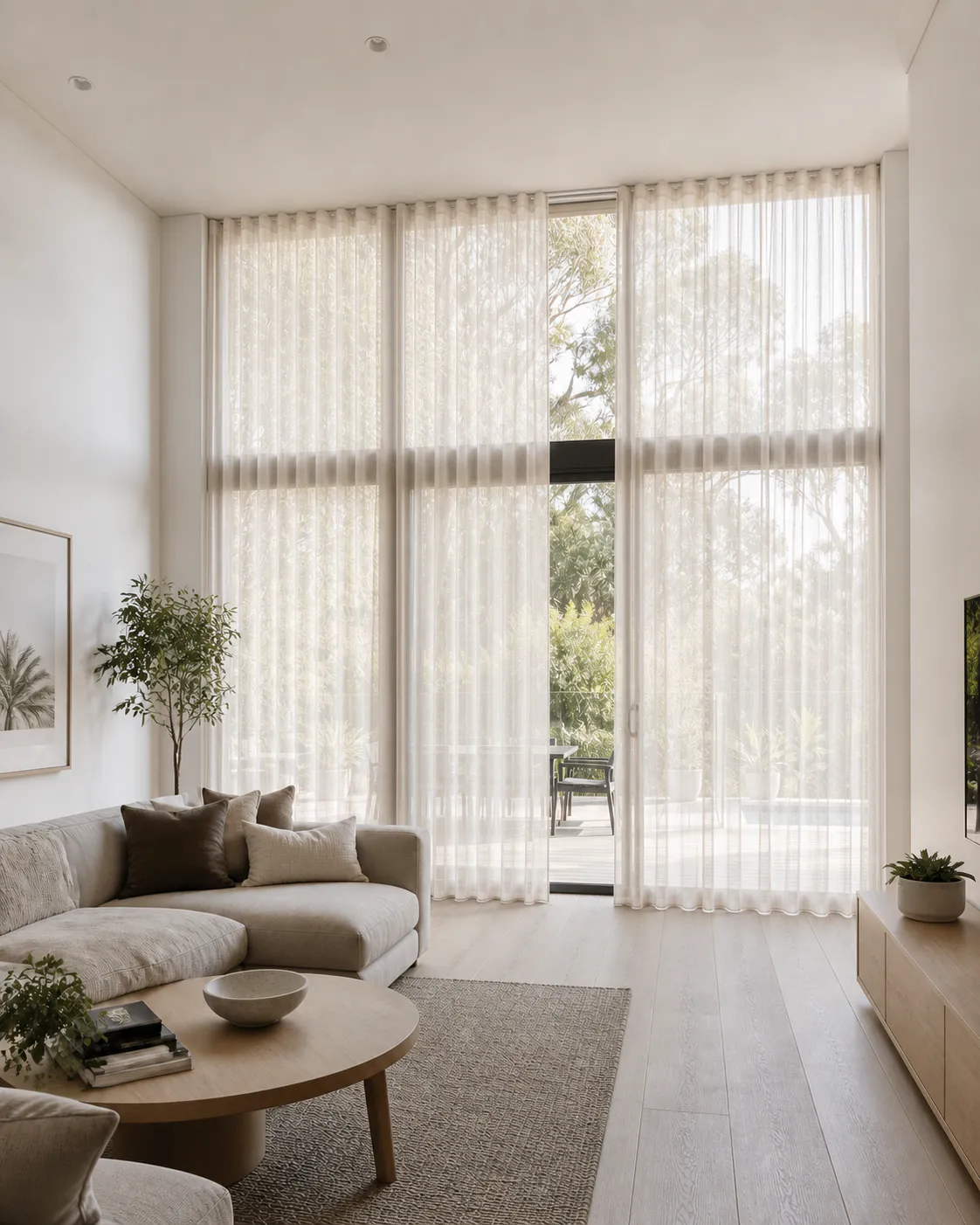 Australian living room after sheer curtain installation