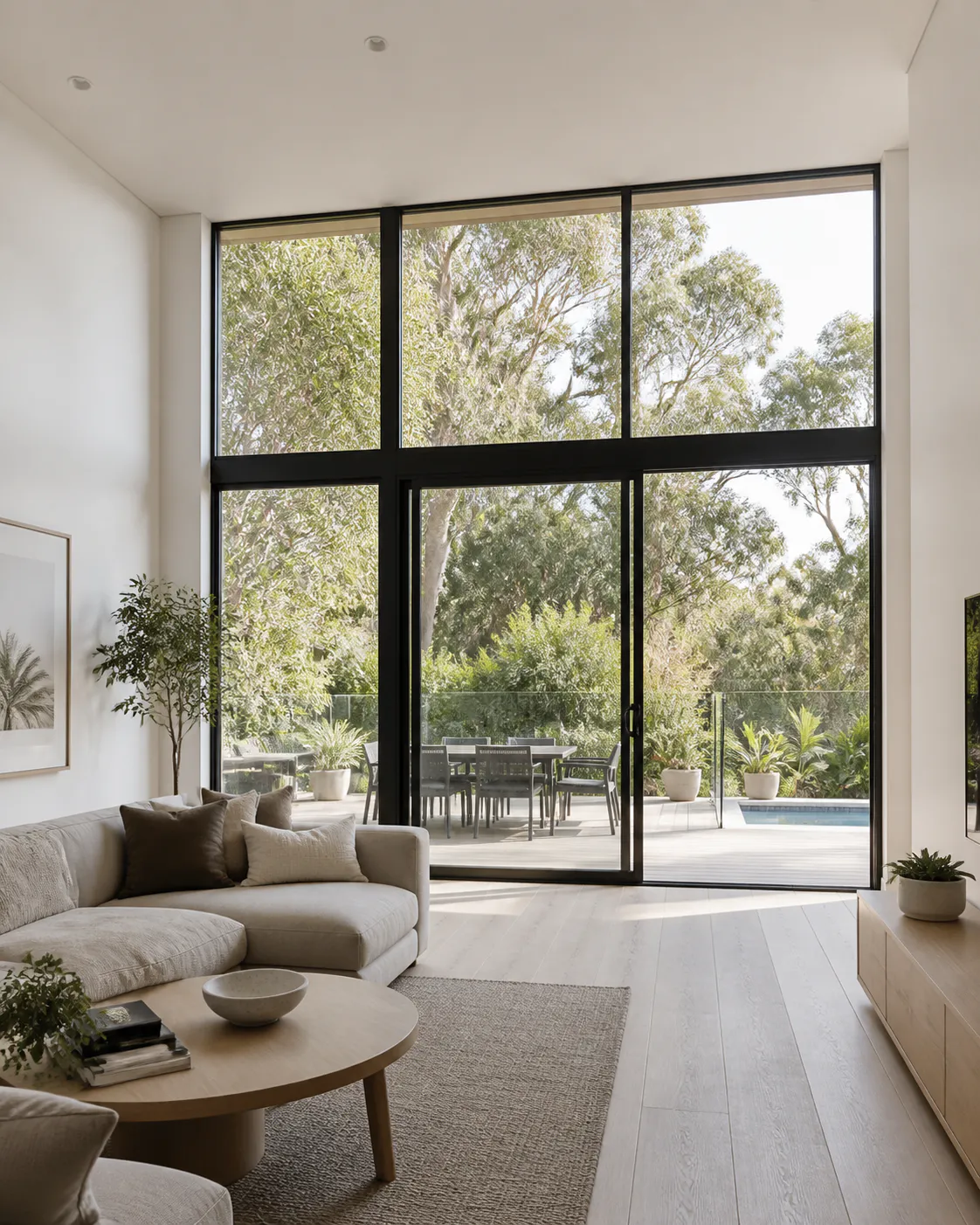 Australian living room before sheer curtain installation