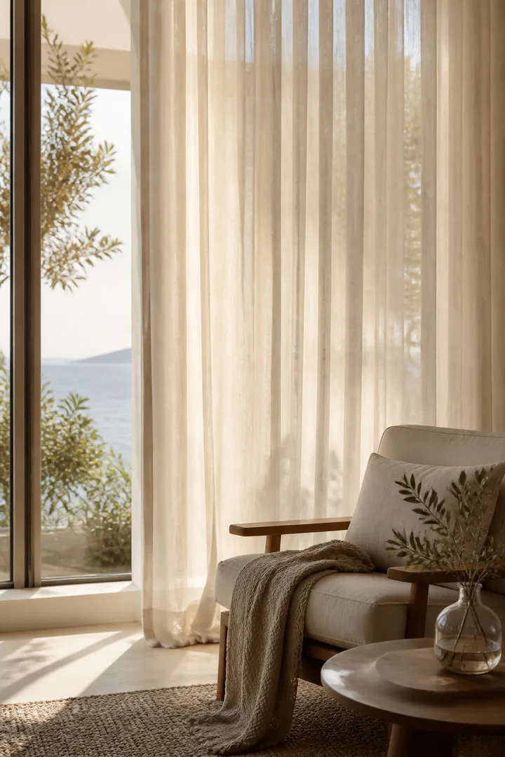 Sheer curtains softly filtering daylight in a refined living room